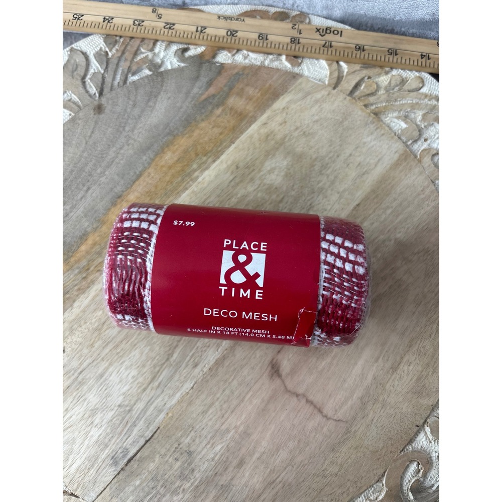 Place & Time Red White Deco Mesh 5.5 Inch x 18 Feet Decorative Craft Ribbon Roll